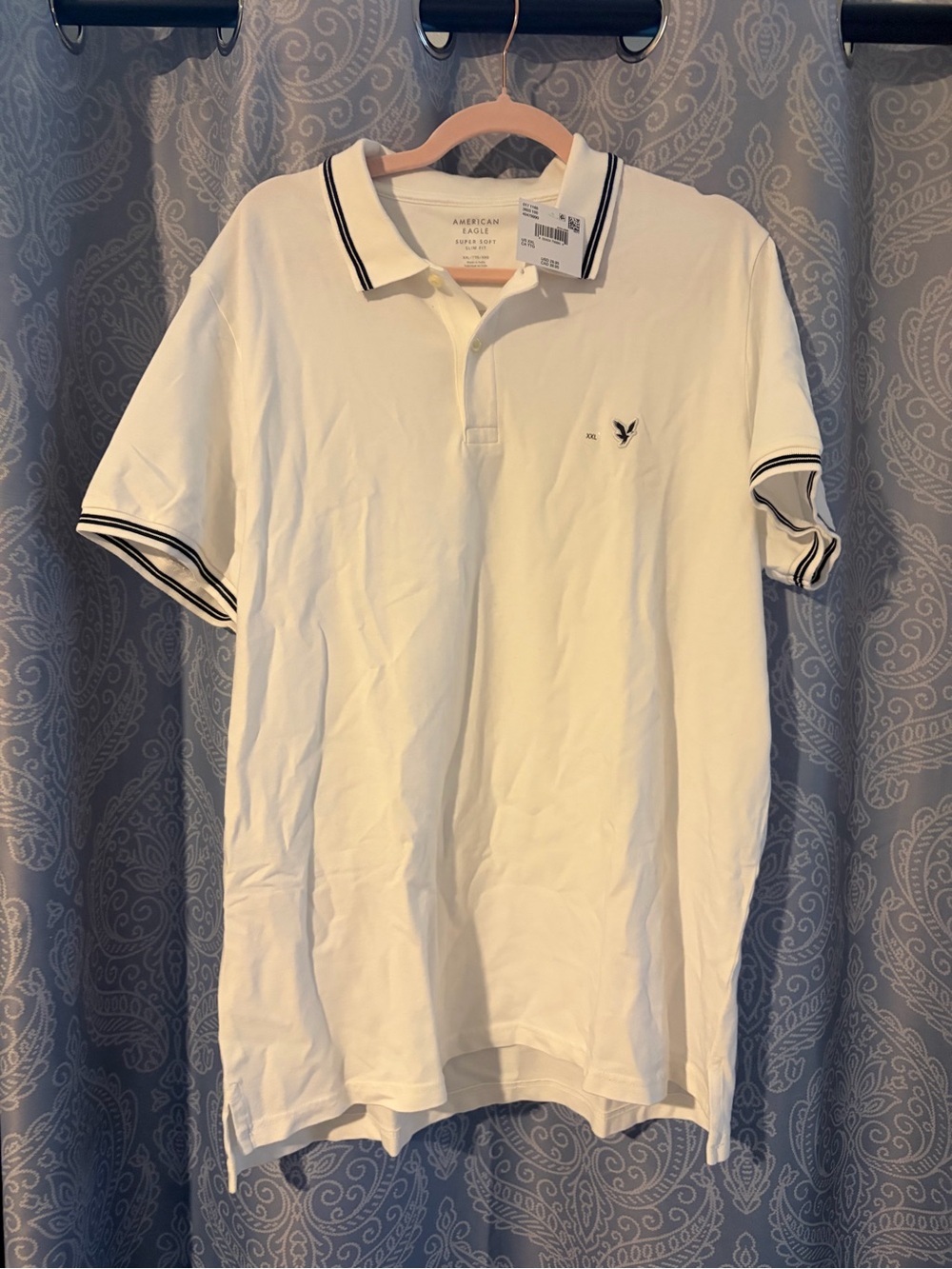 American Eagle Outfitters White Polo with Navy Trim - Men's